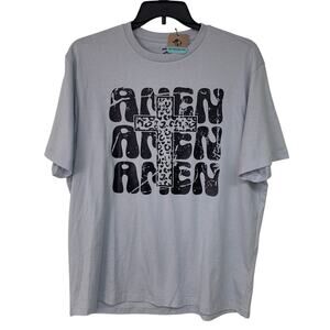 New Upcycled Hand Printed Womens XL Amen Cross Super Soft Short Sleeve Tee Shirt